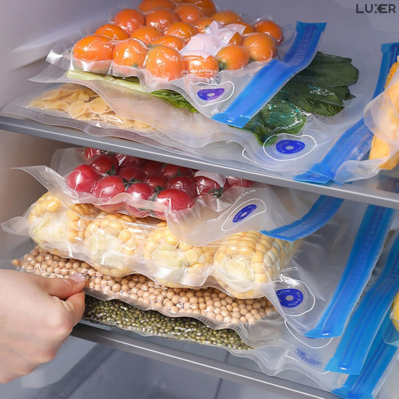 Set 5 Pungi Alimentare pentru Vidat, Reutilizabile de pana la 100 de ori, Vidare Manuala cu Pompa si Clema, Non-Toxice, Anti-Miros, BPA Free, Eco Friendly, pentru Fructe, Legume si Alimente, Luxer, [2]