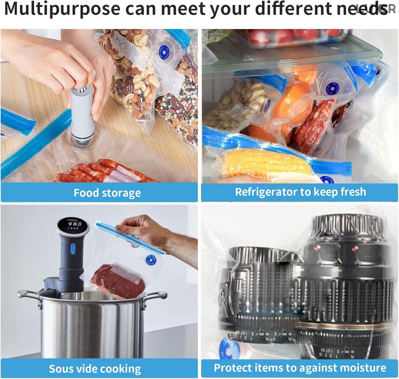 Set 5 Pungi Alimentare pentru Vidat, Reutilizabile de pana la 100 de ori, Vidare Manuala cu Pompa si Clema, Non-Toxice, Anti-Miros, BPA Free, Eco Friendly, pentru Fructe, Legume si Alimente, Luxer, [6]