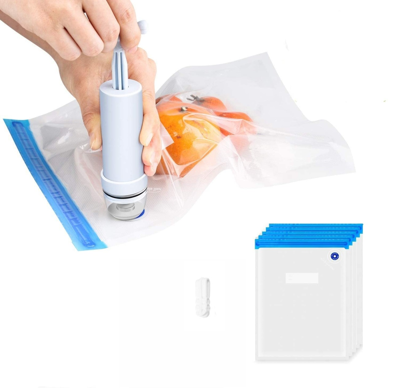 Set 5 Pungi Alimentare pentru Vidat, Reutilizabile de pana la 100 de ori, Vidare Manuala cu Pompa si Clema, Non-Toxice, Anti-Miros, BPA Free, Eco Friendly, pentru Fructe, Legume si Alimente, Luxer, [1]