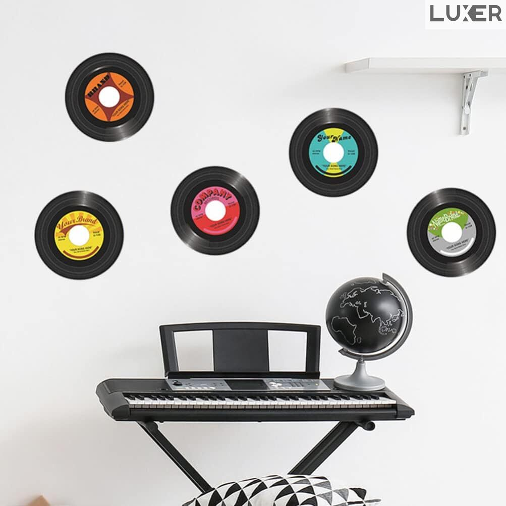 Set 5 Stickere Decorative Autoadezive Retro, pentru Perete/Mobila, Model: Discuri de Vinil, Muzica veche, Pentru Pasionatii Muzicii Retro, Diametru: 29 cm, Luxer [4]