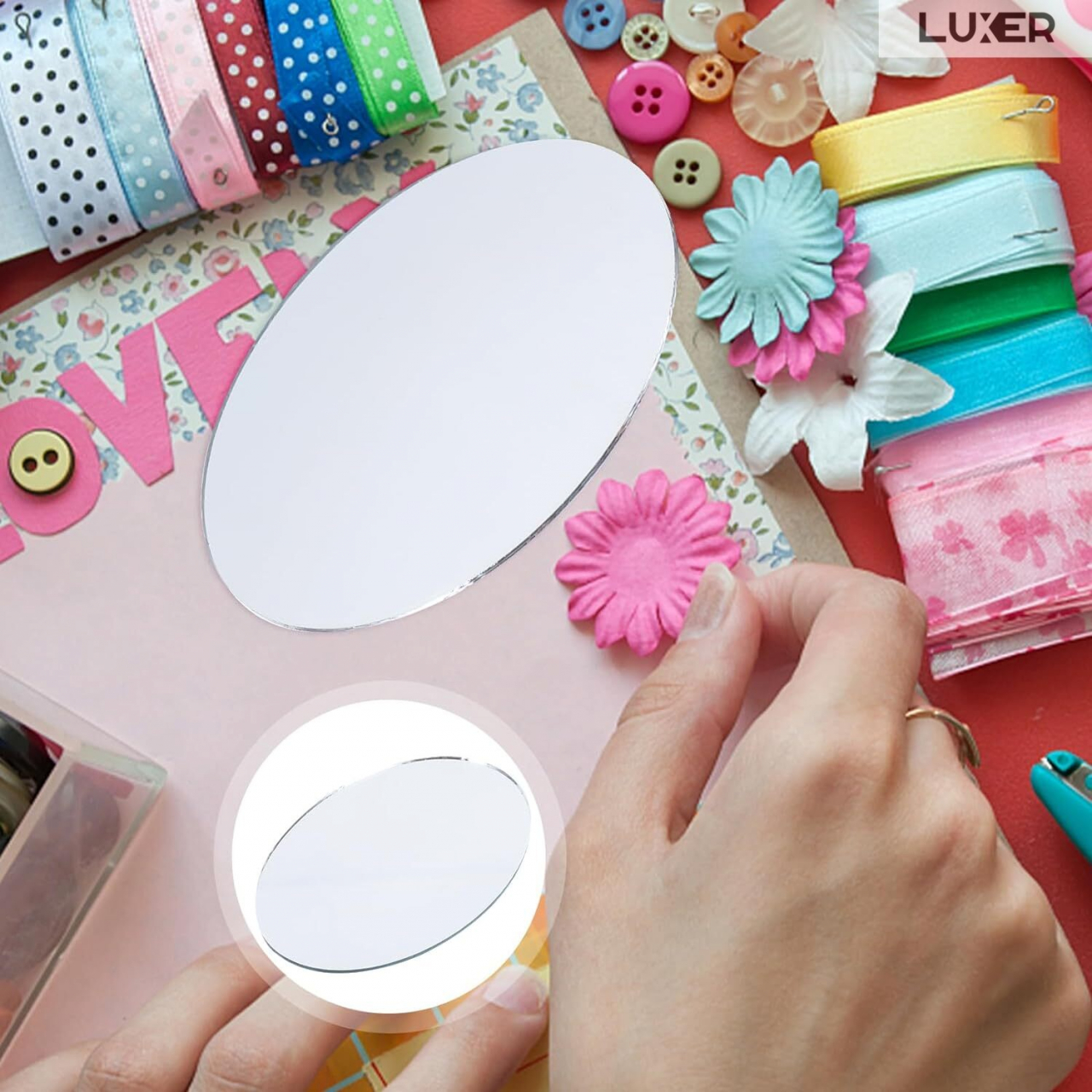 Set 50 Oglinzi Acrilice Autoadezive Luxer, Model Oval, Dimensiuni 8x5 cm, Silver,oglinzi decorative de perete oglinda hol oglinzi dedeman pentru camera din acril decorativa ikea decor mobexpert jysk emag dormitor living autoadezive oglinda moderne rezistente auriu luxer [5]