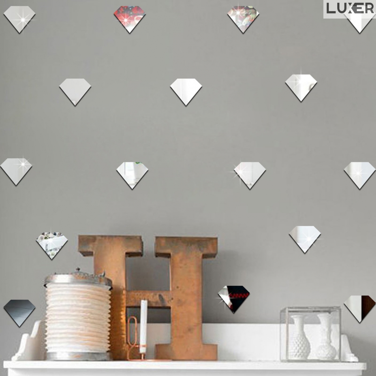 Set 50 Oglinzi Acrilice Autoadezive, Model Diamant, Oglinda Decorativa Perete/Mobila pentru Hol Living Baie, Dimensiuni 6x5 cm, Luxer [1]