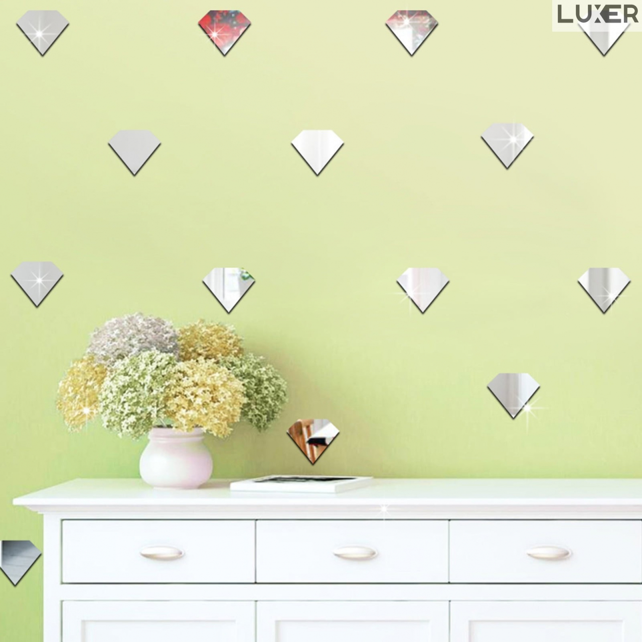 Set 50 Oglinzi Acrilice Autoadezive, Model Diamant, Oglinda Decorativa Perete/Mobila pentru Hol Living Baie, Dimensiuni 6x5 cm, Luxer [3]