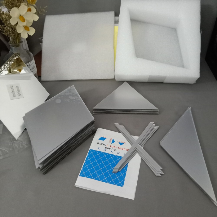 Set 58 Oglinzi Acrilice Autoadezive Luxer,100x100 cm, Model Romb, Oglinda Decorativa Perete/Mobila pentru Hol Living Baie, Autocolante, Silver, oglinzi decorative pentru perete rotunde model bulina pentrun hol living ieftine din acril rezistente ikea jumbo hornbach luxer [14]