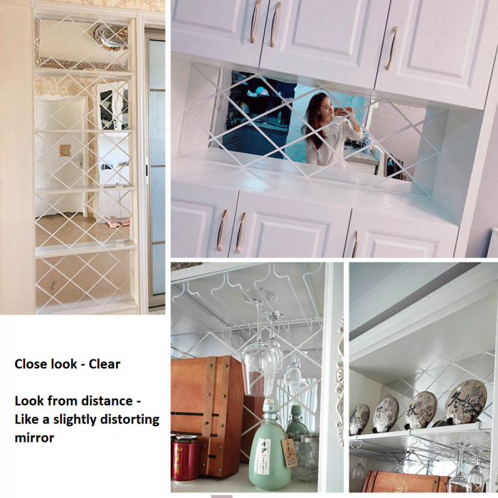 Set 58 Oglinzi Acrilice Autoadezive Luxer,100x100 cm, Model Romb, Oglinda Decorativa Perete/Mobila pentru Hol Living Baie, Autocolante, Silver, oglinzi decorative pentru perete rotunde model bulina pentrun hol living ieftine din acril rezistente ikea jumbo hornbach luxer [7]