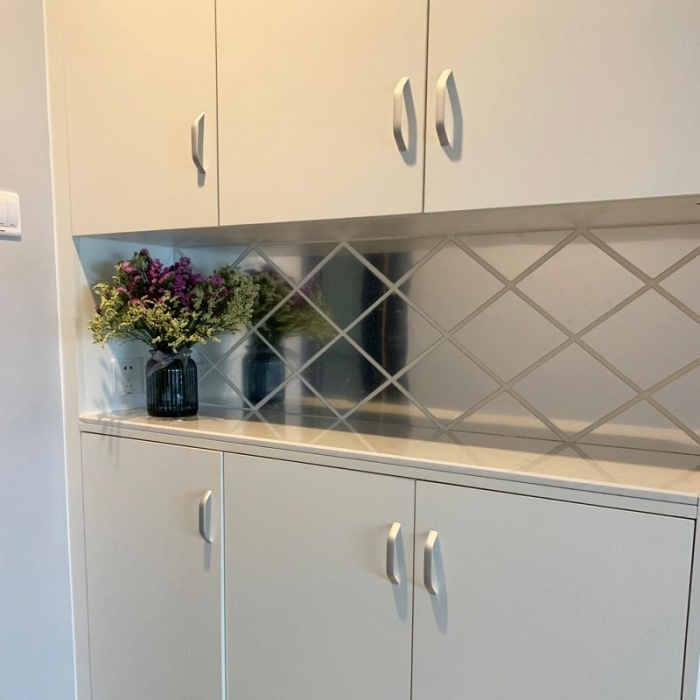 Set 58 Oglinzi Acrilice Autoadezive Luxer,100x100 cm, Model Romb, Oglinda Decorativa Perete/Mobila pentru Hol Living Baie, Autocolante, Silver, oglinzi decorative pentru perete rotunde model bulina pentrun hol living ieftine din acril rezistente ikea jumbo hornbach luxer [8]