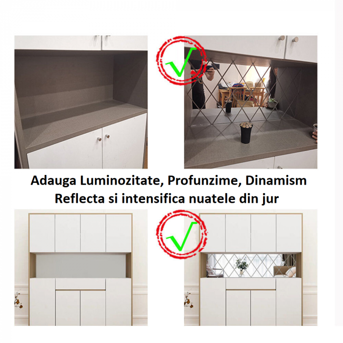 Set 58 Oglinzi Acrilice Autoadezive Luxer,100x100 cm, Model Romb, Oglinda Decorativa Perete/Mobila pentru Hol Living Baie, Autocolante, Silver, oglinzi decorative pentru perete rotunde model bulina pentrun hol living ieftine din acril rezistente ikea jumbo hornbach luxer [6]