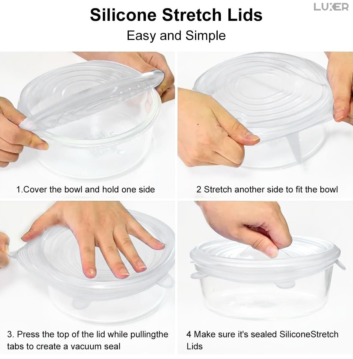 Set 6 Capace din Silicon Pentru Boluri, Vase sau Alte Recipiente, Flexibile, Reutilizabile, Transparent, Luxer [13]