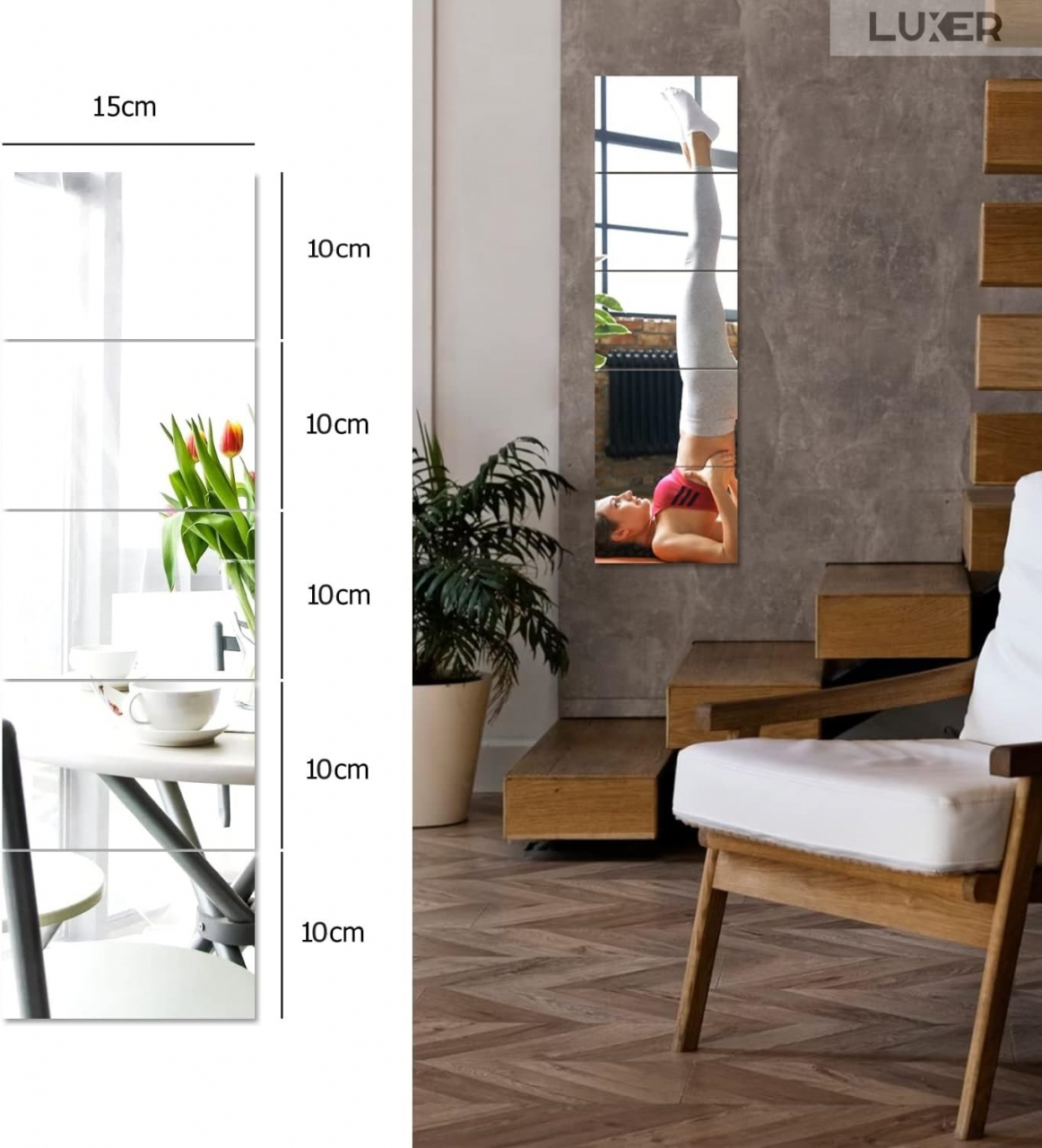 Set Oglinzi Acrilice Autoadezive Luxer, Model Dreptunghi, Dimensiuni 15x10 cm, Silver,  oglinda acrilica perete mare decortiva dedeman dormitor rama ikea baie dedeman jysk ieftin pret emag mobexpert moderne ieftine leroy merlin autocolant dreptunghi luxer [3]