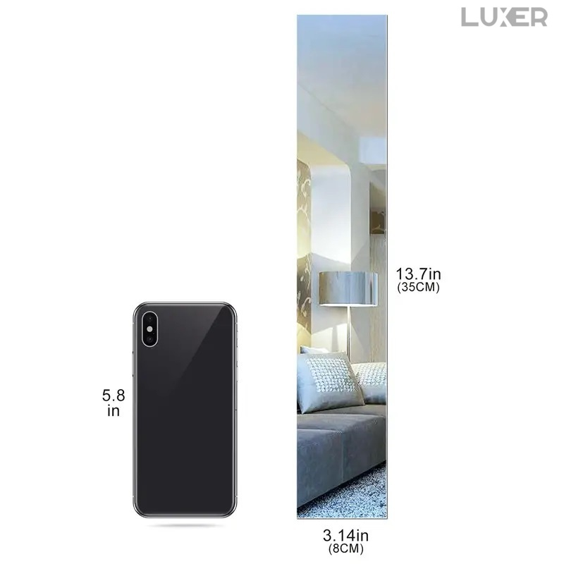 Set Oglinzi Acrilice Autoadezive Luxer, Model Liniar, Dimensiuni 35x8 cm, Silver,  oglinda acrilica perete mare decortiva dedeman dormitor rama ikea baie dedeman jysk ieftin pret emag mobexpert moderne ieftine leroy merlin autocolant model liniar luxer [13]