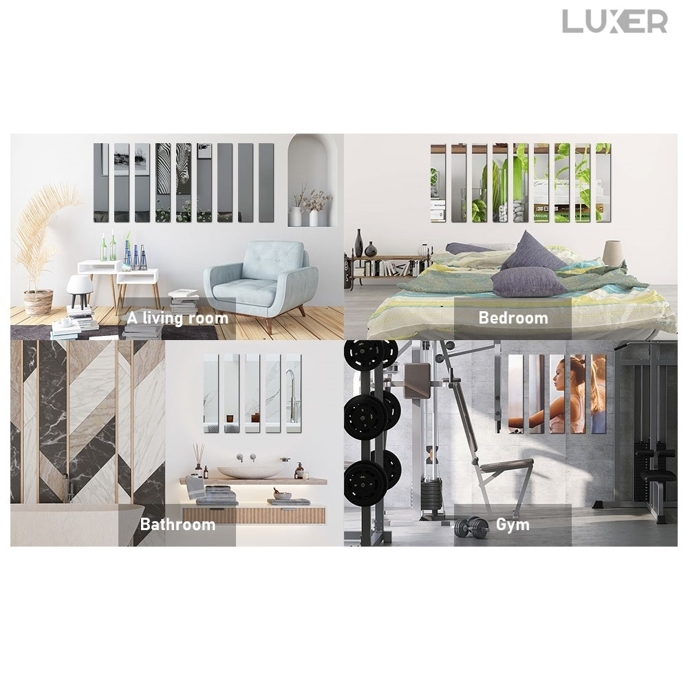 Set Oglinzi Acrilice Autoadezive Luxer, Model Liniar, Dimensiuni 35x8 cm, Silver,  oglinda acrilica perete mare decortiva dedeman dormitor rama ikea baie dedeman jysk ieftin pret emag mobexpert moderne ieftine leroy merlin autocolant model liniar luxer [12]