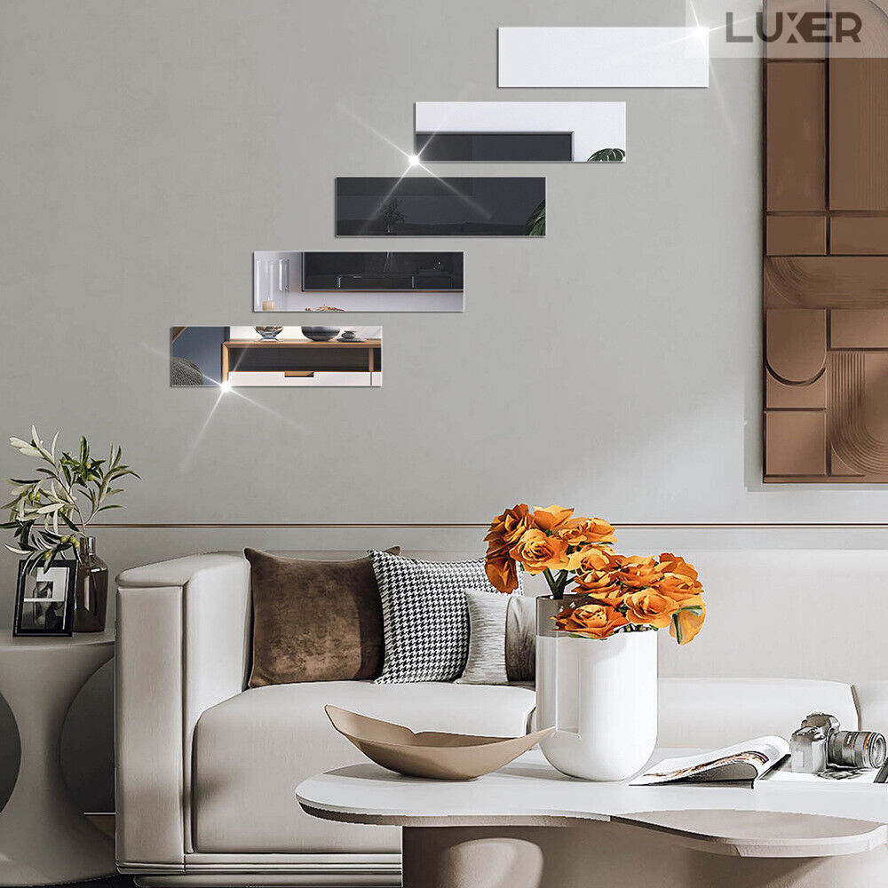 Set Oglinzi Acrilice Autoadezive Luxer, Model Liniar, Dimensiuni 35x8 cm, Silver,  oglinda acrilica perete mare decortiva dedeman dormitor rama ikea baie dedeman jysk ieftin pret emag mobexpert moderne ieftine leroy merlin autocolant model liniar luxer [8]