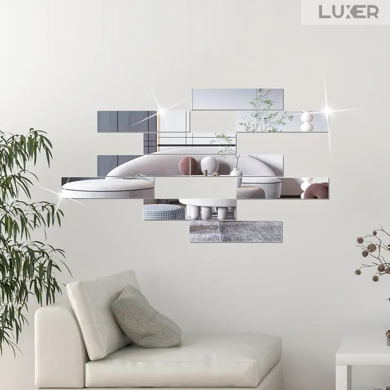 Set Oglinzi Acrilice Autoadezive Luxer, Model Liniar, Dimensiuni 35x8 cm, Silver,  oglinda acrilica perete mare decortiva dedeman dormitor rama ikea baie dedeman jysk ieftin pret emag mobexpert moderne ieftine leroy merlin autocolant model liniar luxer [7]