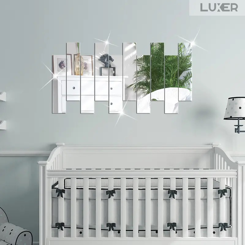 Set Oglinzi Acrilice Autoadezive Luxer, Model Liniar, Dimensiuni 35x8 cm, Silver,  oglinda acrilica perete mare decortiva dedeman dormitor rama ikea baie dedeman jysk ieftin pret emag mobexpert moderne ieftine leroy merlin autocolant model liniar luxer [3]
