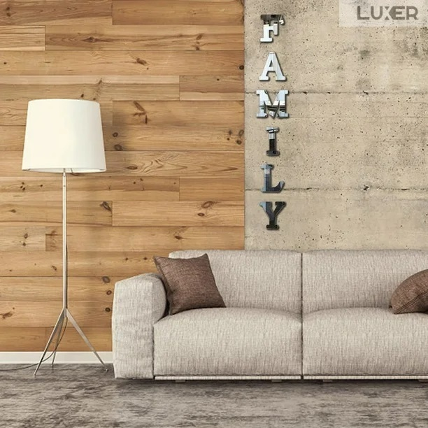 Set 6 Oglinzi Litere Autoadezive Luxer, Model FAMILY, Oglinda Decorativa Perete/Mobila pentru Hol Living Baie Dimensiuni 22x23 cm, Silver [5]