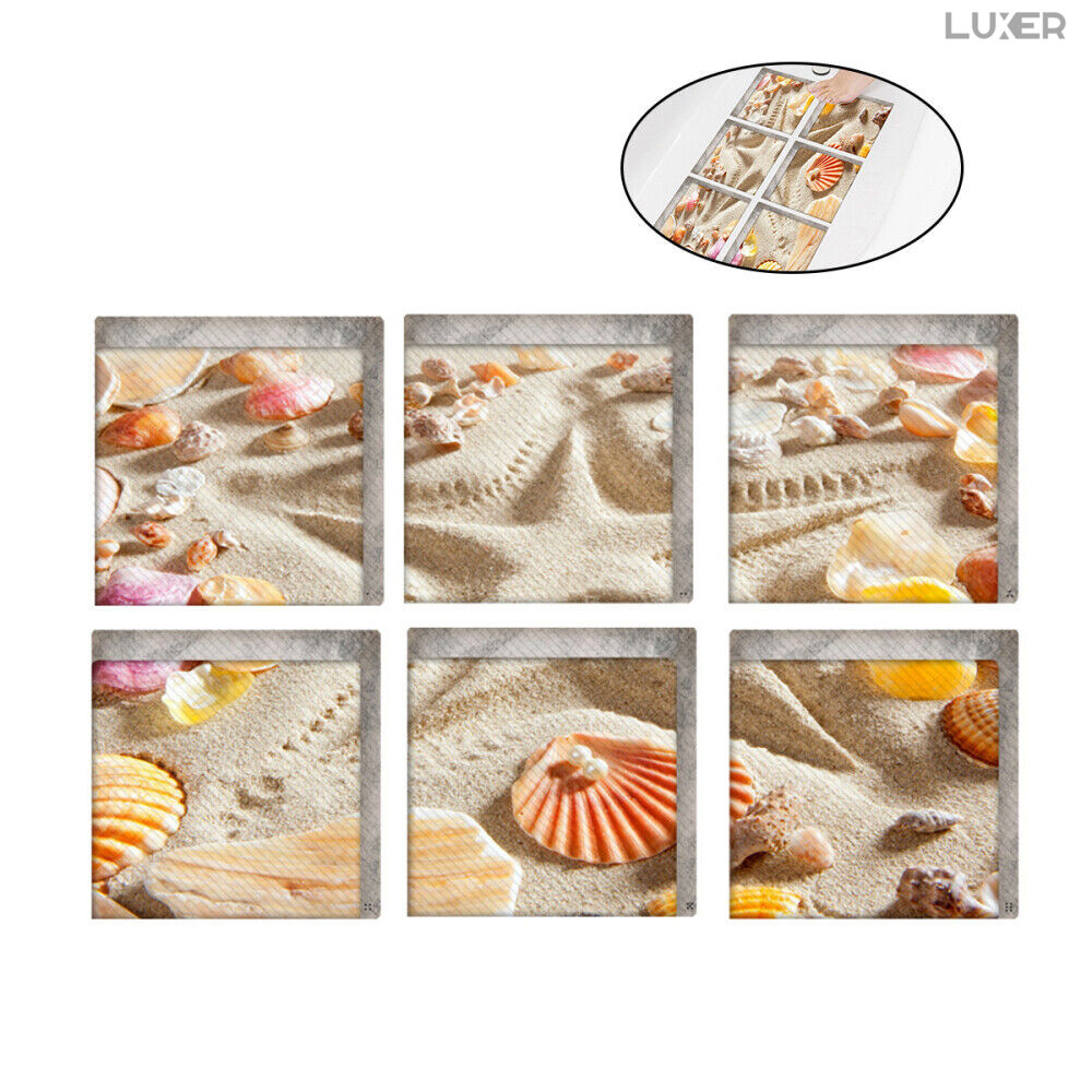 Set 6 Stickere Antiderapante Pentru Cada sau Cabina de Dus Luxer, Dimensiune/bucata 15x15 cm, Sticker Antiderapant Model Nisip si Scoici, pentru Protectie Antialunecare Copii si Adulti Luxer [2]