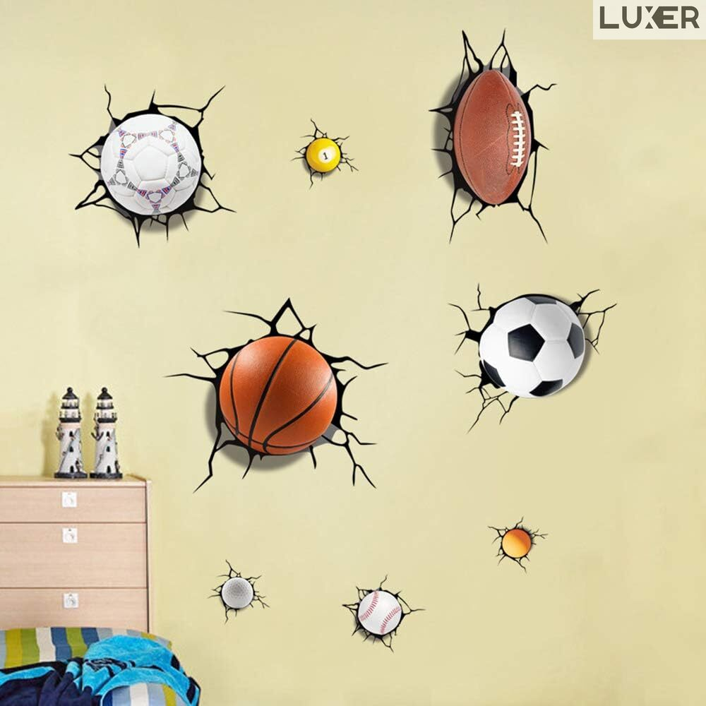 Set 8 Stickere Decorative Mingi Multiple Sporturi: Fotbal, Rugby, Biliard, Baschet, Baseball, Ping Pong, Golf, Cu Efect 3D, Multisuprafete, Autoadezive, Luxer, Sticker Pentru Micii Campioni Sportivi Emag Jysk Leroy Dedeman Luxer [3]