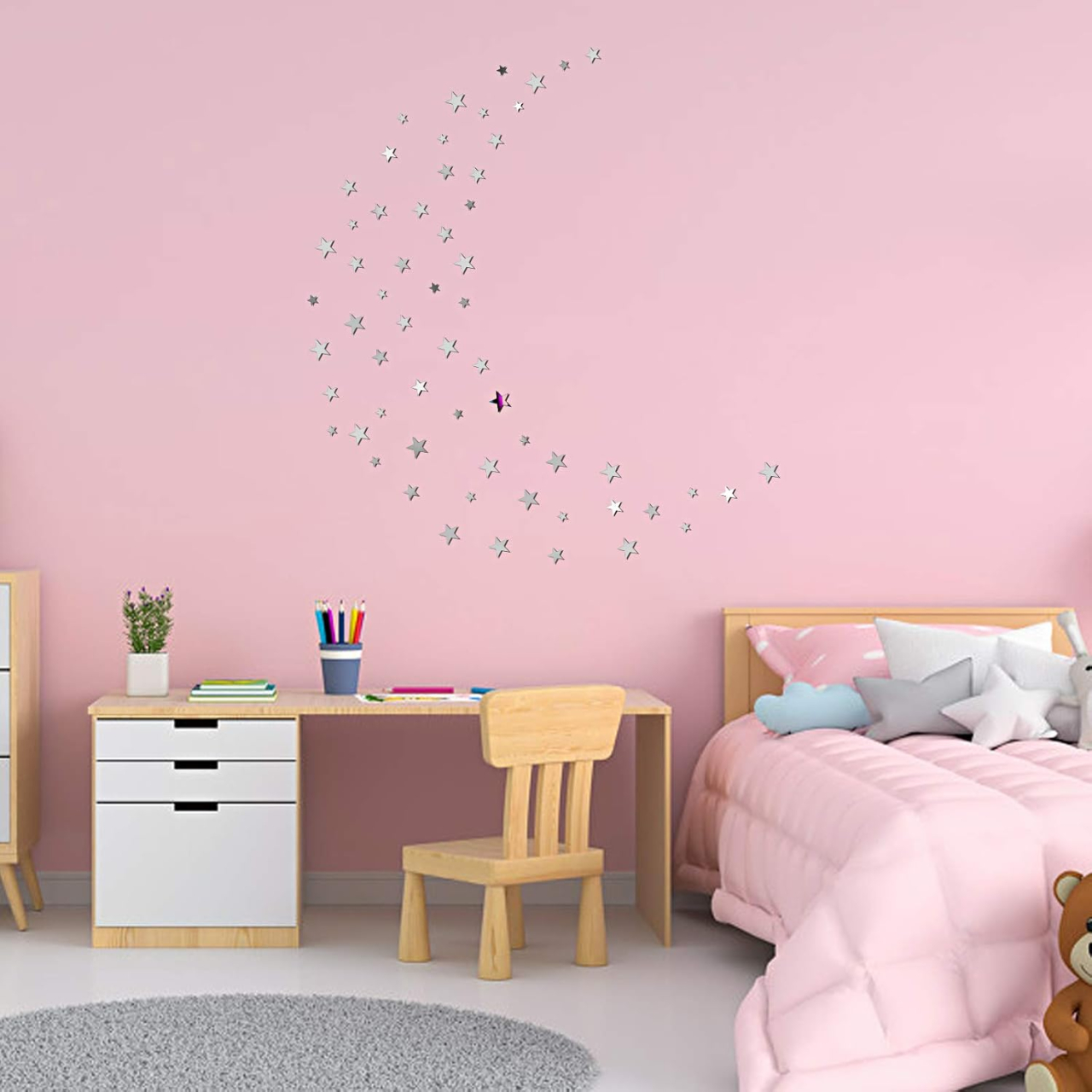 Set 86 Oglinzi Acrilice Autoadezive, Model Stele, Oglinda Decorativa Perete/Mobila pentru Hol Living Baie, Multiple Dimensiuni, Luxer [3]