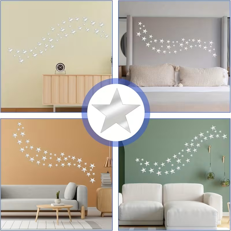 Set 86 Oglinzi Acrilice Autoadezive, Model Stele, Oglinda Decorativa Perete/Mobila pentru Hol Living Baie, Multiple Dimensiuni, Luxer [5]