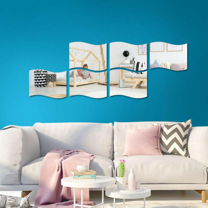 Set oglinzi acrilice valuri Luxer oglinzi decorative de perete oglinda hol oglinzi dedeman pentru camera din acril decorativa ikea decor mobexpert jysk emag dormitor living autoadezive oglinda aurie moderne rezistente auriu [3]