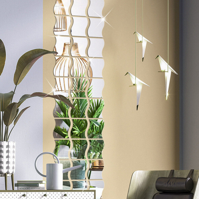 Set oglinzi acrilice valuri Luxer oglinzi decorative de perete oglinda hol oglinzi dedeman pentru camera din acril decorativa ikea decor mobexpert jysk emag dormitor living autoadezive oglinda aurie moderne rezistente auriu [2]