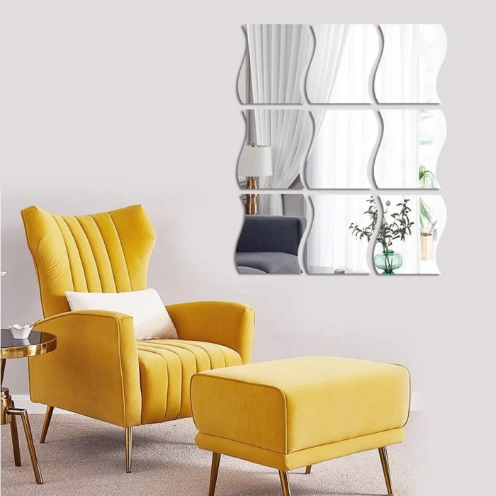 Set oglinzi acrilice valuri Luxer oglinzi decorative de perete oglinda hol oglinzi dedeman pentru camera din acril decorativa ikea decor mobexpert jysk emag dormitor living autoadezive oglinda aurie moderne rezistente auriu [2]