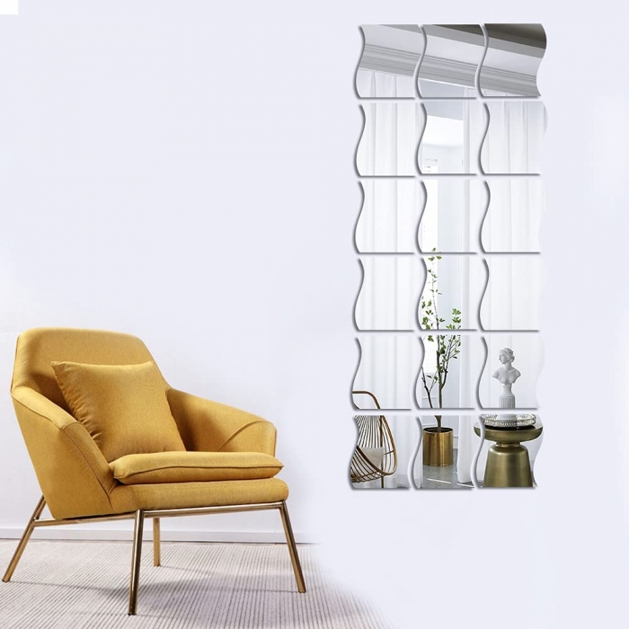 Set oglinzi acrilice valuri Luxer oglinzi decorative de perete oglinda hol oglinzi dedeman pentru camera din acril decorativa ikea decor mobexpert jysk emag dormitor living autoadezive oglinda aurie moderne rezistente auriu [2]