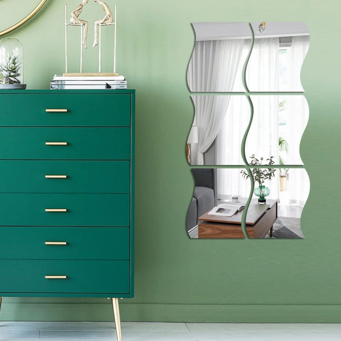 Set oglinzi acrilice valuri Luxer oglinzi decorative de perete oglinda hol oglinzi dedeman pentru camera din acril decorativa ikea decor mobexpert jysk emag dormitor living autoadezive oglinda aurie moderne rezistente auriu [4]