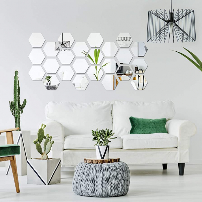 Set oglinzi acrilice Luxer, model hexagon, 12.5x11x6.4 cm, silver, oglinda acrilica perete mare decortiva dedeman dormitor rama ikea baie dedeman jysk ieftin pret emag mobexpert moderne ieftine leroy merlin autocolant hexagon luxer [7]