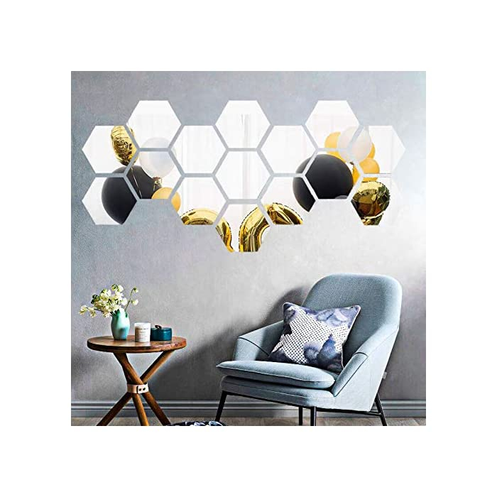 Set oglinzi acrilice Luxer, model hexagon, 18.5x16x9.3 cm, silver, oglinda acrilica perete mare decortiva dedeman dormitor rama ikea baie dedeman jysk ieftin pret emag mobexpert moderne ieftine leroy merlin autocolant hexagon luxer [8]