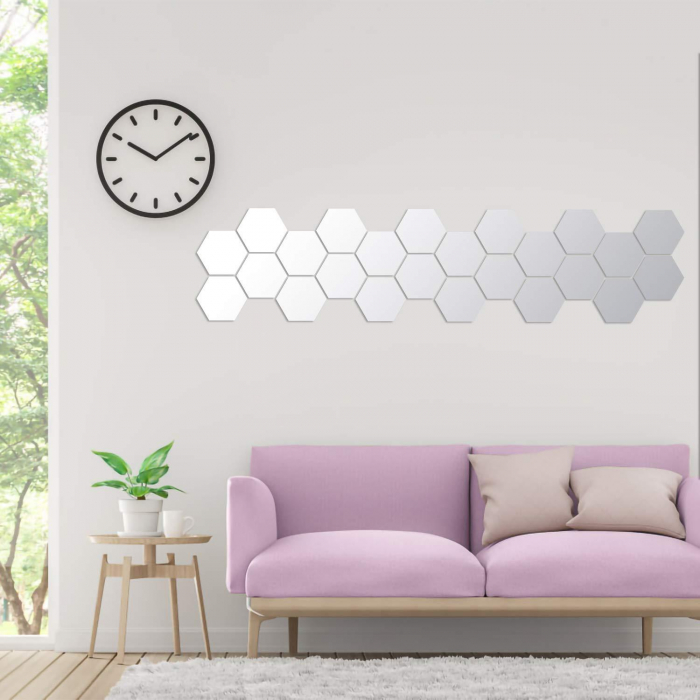 Set oglinzi acrilice Luxer, model hexagon, 12.5x11x6.4 cm, silver, oglinda acrilica perete mare decortiva dedeman dormitor rama ikea baie dedeman jysk ieftin pret emag mobexpert moderne ieftine leroy merlin autocolant hexagon luxer [9]