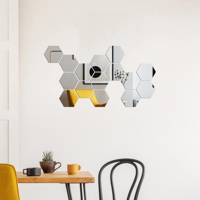 Set oglinzi acrilice Luxer, model hexagon, 18.5x16x9.3 cm, silver, oglinda acrilica perete mare decortiva dedeman dormitor rama ikea baie dedeman jysk ieftin pret emag mobexpert moderne ieftine leroy merlin autocolant hexagon luxer [4]
