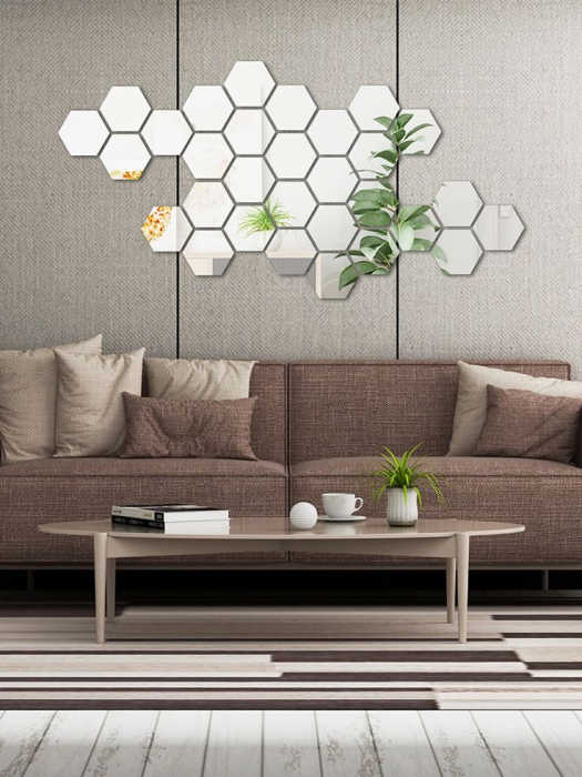 Set oglinzi acrilice Luxer, model hexagon, 12.5x11x6.4 cm, silver, oglinda acrilica perete mare decortiva dedeman dormitor rama ikea baie dedeman jysk ieftin pret emag mobexpert moderne ieftine leroy merlin autocolant hexagon luxer [4]