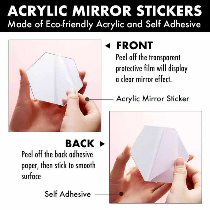Set oglinzi acrilice Luxer, model hexagon, 12.5x11x6.4 cm, silver, oglinda acrilica perete mare decortiva dedeman dormitor rama ikea baie dedeman jysk ieftin pret emag mobexpert moderne ieftine leroy merlin autocolant hexagon luxer [10]