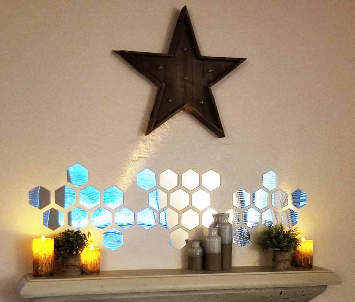 Set oglinzi acrilice Luxer, model hexagon, 12.5x11x6.4 cm, silver, oglinda acrilica perete mare decortiva dedeman dormitor rama ikea baie dedeman jysk ieftin pret emag mobexpert moderne ieftine leroy merlin autocolant hexagon luxer [3]