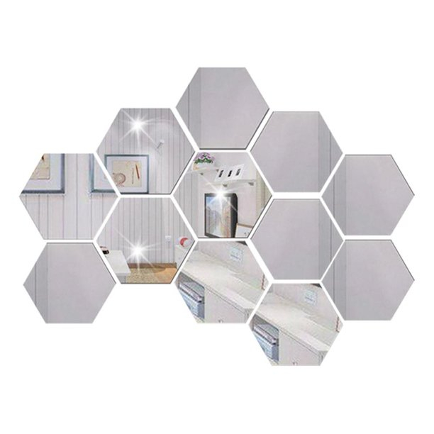 Set oglinzi acrilice Luxer, model hexagon, 12.5x11x6.4 cm, silver, oglinda acrilica perete mare decortiva dedeman dormitor rama ikea baie dedeman jysk ieftin pret emag mobexpert moderne ieftine leroy merlin autocolant hexagon luxer [4]