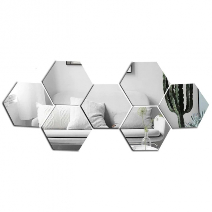 Set oglinzi acrilice Luxer, model hexagon, 18.5x16x9.3 cm, silver, oglinda acrilica perete mare decortiva dedeman dormitor rama ikea baie dedeman jysk ieftin pret emag mobexpert moderne ieftine leroy merlin autocolant hexagon luxer [2]