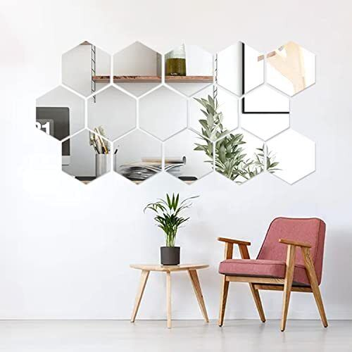 Set oglinzi acrilice Luxer, model hexagon, 18.5x16x9.3 cm, silver, oglinda acrilica perete mare decortiva dedeman dormitor rama ikea baie dedeman jysk ieftin pret emag mobexpert moderne ieftine leroy merlin autocolant hexagon luxer [7]