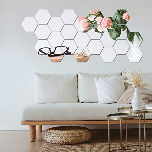 Set oglinzi acrilice Luxer, model hexagon, 12.5x11x6.4 cm, silver, oglinda acrilica perete mare decortiva dedeman dormitor rama ikea baie dedeman jysk ieftin pret emag mobexpert moderne ieftine leroy merlin autocolant hexagon luxer [4]