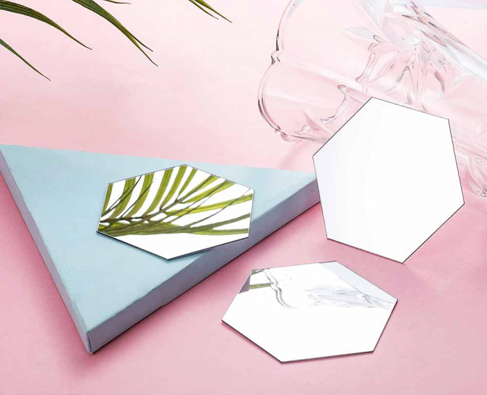 Set oglinzi acrilice Luxer, model hexagon, 12.5x11x6.4 cm, silver, oglinda acrilica perete mare decortiva dedeman dormitor rama ikea baie dedeman jysk ieftin pret emag mobexpert moderne ieftine leroy merlin autocolant hexagon luxer [5]