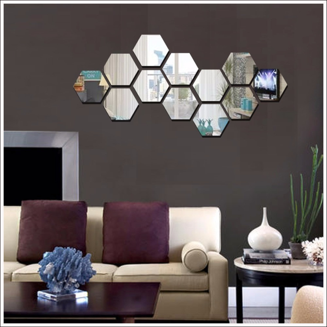 Set oglinzi acrilice Luxer, model hexagon, 18.5x16x9.3 cm, silver, oglinda acrilica perete mare decortiva dedeman dormitor rama ikea baie dedeman jysk ieftin pret emag mobexpert moderne ieftine leroy merlin autocolant hexagon luxer [2]