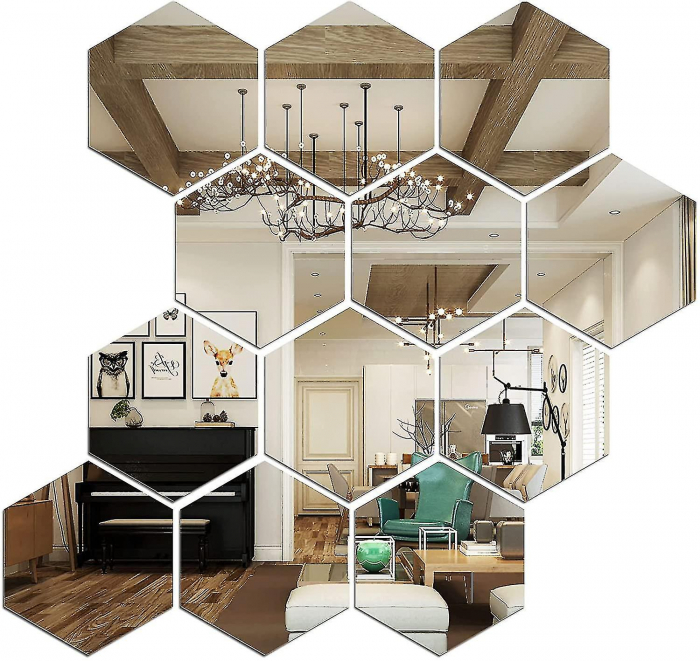 Set oglinzi acrilice Luxer, model hexagon, 18.5x16x9.3 cm, silver, oglinda acrilica perete mare decortiva dedeman dormitor rama ikea baie dedeman jysk ieftin pret emag mobexpert moderne ieftine leroy merlin autocolant hexagon luxer [5]