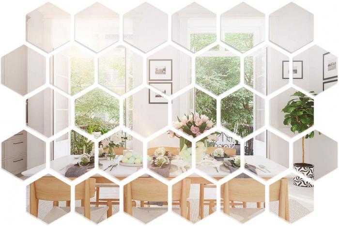 Set oglinzi acrilice Luxer, model hexagon, 18.5x16x9.3 cm, silver, oglinda acrilica perete mare decortiva dedeman dormitor rama ikea baie dedeman jysk ieftin pret emag mobexpert moderne ieftine leroy merlin autocolant hexagon luxer [3]
