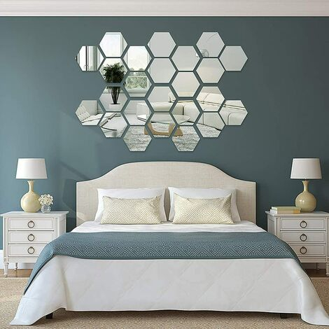 Set oglinzi acrilice Luxer, model hexagon, 12.5x11x6.4 cm, silver, oglinda acrilica perete mare decortiva dedeman dormitor rama ikea baie dedeman jysk ieftin pret emag mobexpert moderne ieftine leroy merlin autocolant hexagon luxer [3]