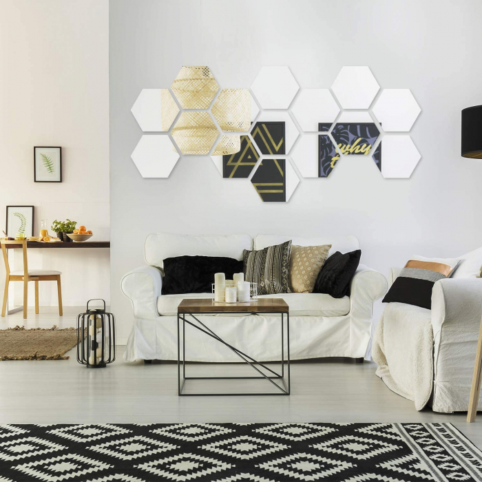 Set oglinzi acrilice Luxer, model hexagon, 18.5x16x9.3 cm, silver, oglinda acrilica perete mare decortiva dedeman dormitor rama ikea baie dedeman jysk ieftin pret emag mobexpert moderne ieftine leroy merlin autocolant hexagon luxer [9]