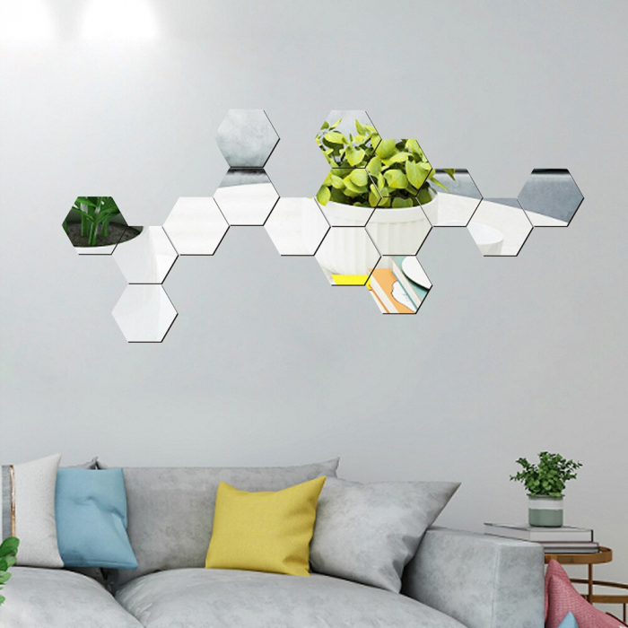 Set oglinzi acrilice Luxer, model hexagon, 12.5x11x6.4 cm, silver, oglinda acrilica perete mare decortiva dedeman dormitor rama ikea baie dedeman jysk ieftin pret emag mobexpert moderne ieftine leroy merlin autocolant hexagon luxer [8]