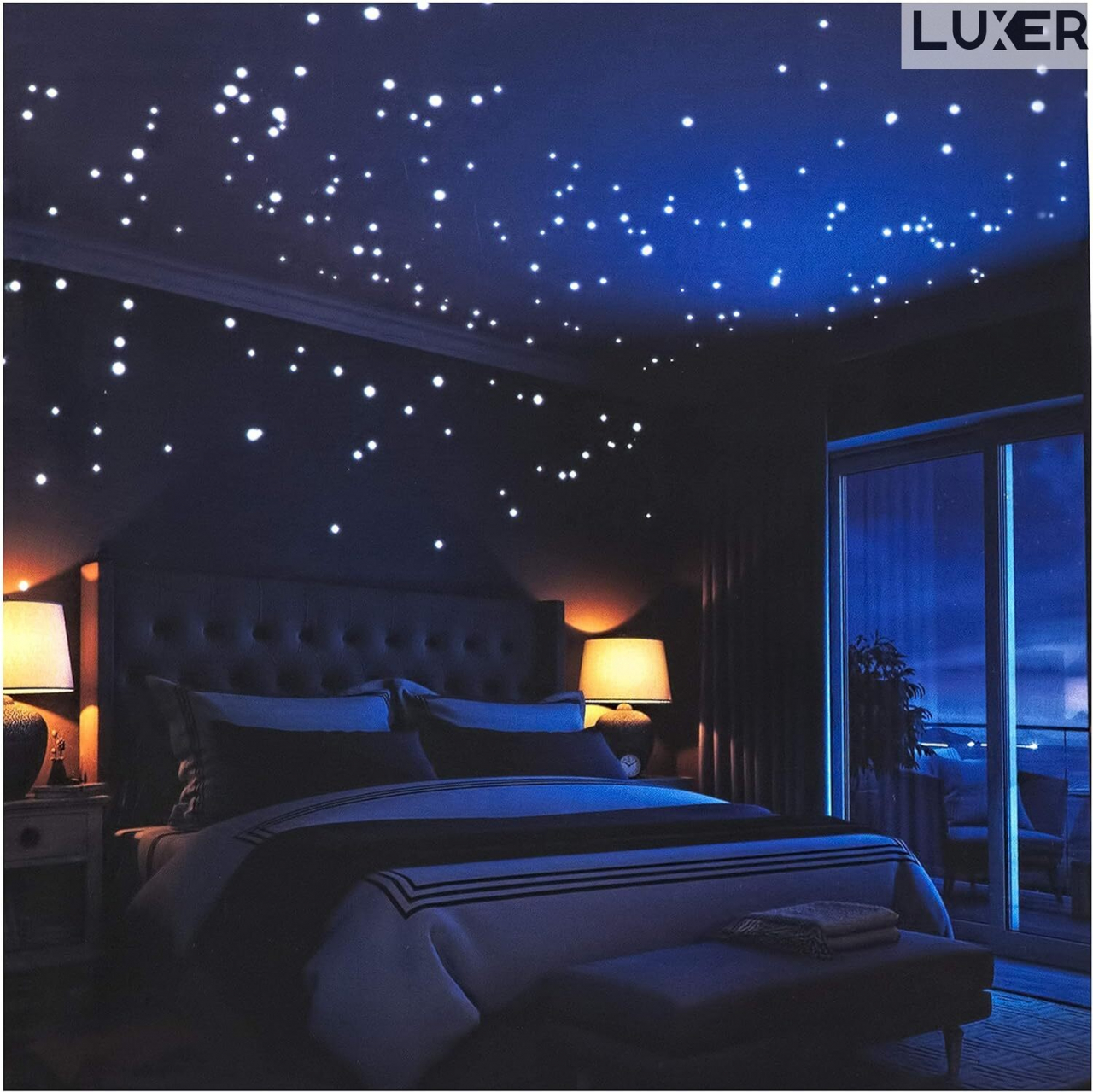 Set Stickere Autoadezive Copii Fosforescente pentru Perete/Mobila/Tavan, Model: Spatiul Astronomic, 210 Buline 4 Dimensiuni si Luna, Luxer, Stickere Decorative Autocoalante Buline si Luna Fosforescente, pentru Tavan/Peretele Camerei Copilului, Spatiu Interstelar, Stele Fosforescente [2]