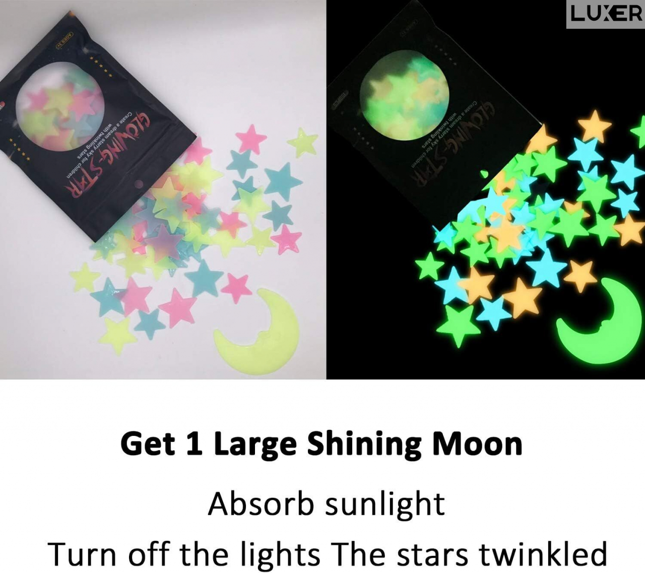 Set Stickere Autoadezive Copii Fosforescente pentru Perete/Mobila/Tavan, Model: Spatiul Stelar, 200 Stele 3 cm si Luna 8 cm, Luxer [6]