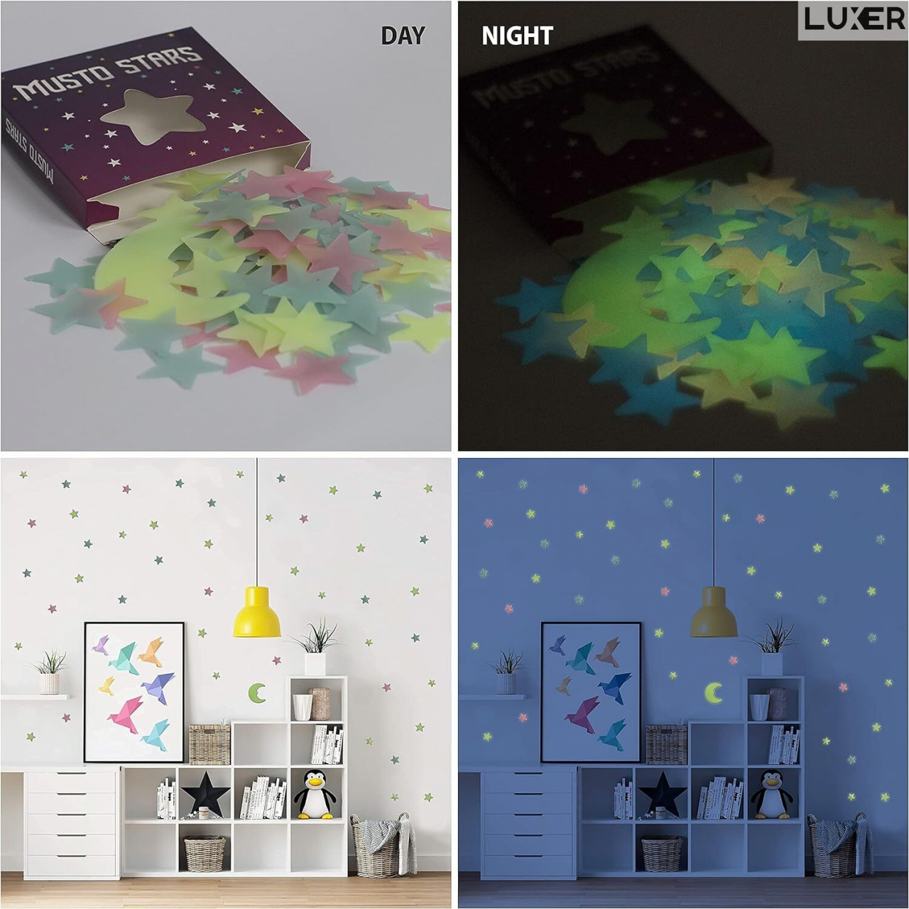 Set Stickere Autoadezive Copii Fosforescente pentru Perete/Mobila/Tavan, Model: Spatiul Stelar, 200 Stele 3 cm si Luna 8 cm, Luxer [5]