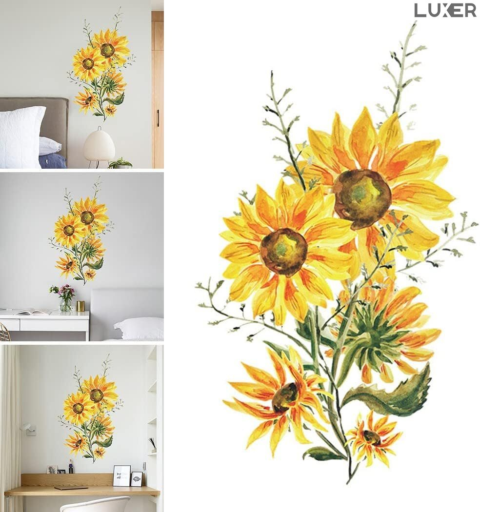 Sticker Autoadeziv Decorativ cu Model Floral: Sunflower, Multisuprafete, Floarea Soarelui Pictata, Dimensiuni: 60x37 cm, Emag, Jysk, Dedeman, Leroy, Luxer [4]